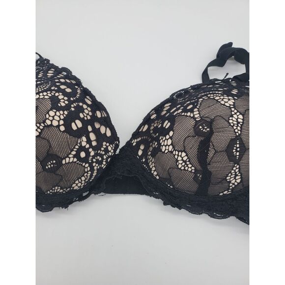 Marilyn Monroe Padded Push Up Bra 34B Womens Underwired Black Lace Overlay - Picture 3 of 5